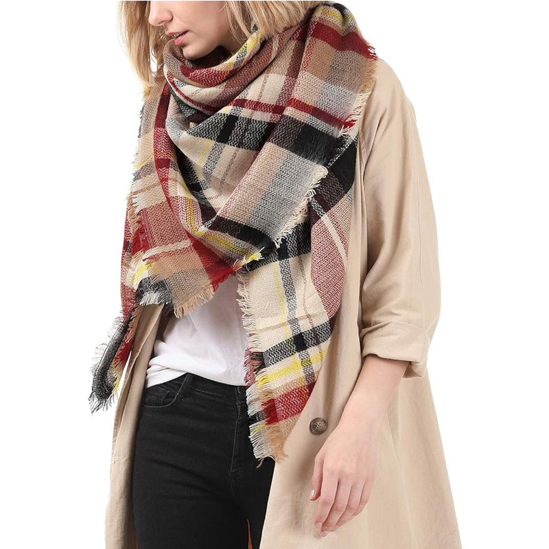 59 X 59in Deep PinkColorful Grid Womens Fall Winter Scarf