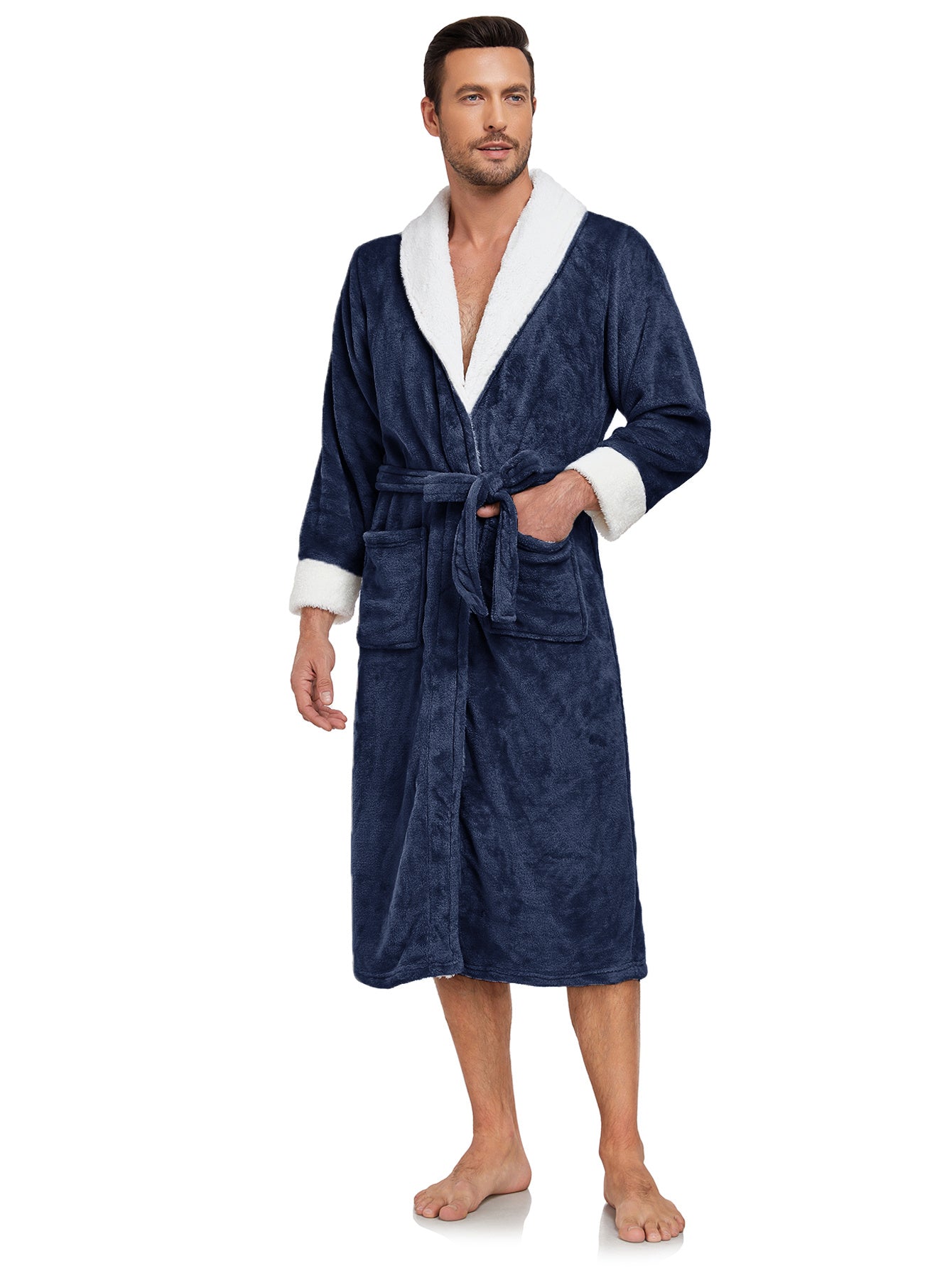 RONGTAI Men's Plush Long Bathrobe, Soft And Warm, Full Length, Shawl Collar, Fleece