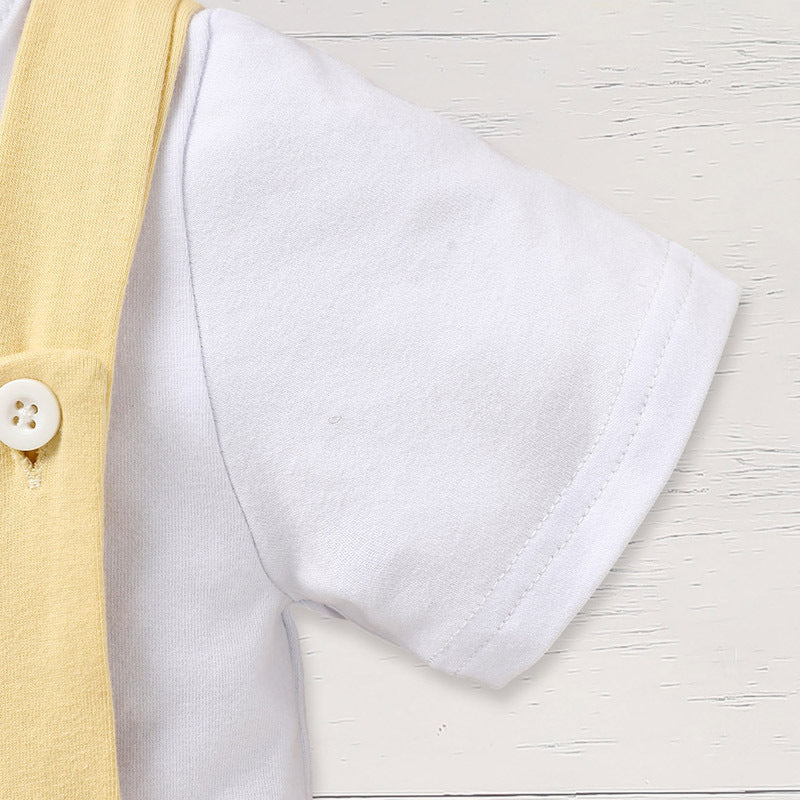 Infant Baby Boy Gentleman Outfit Summer Short Sleeve Crew Neck T Shirt First Birthday Suspender Romper Jumpsuit Set