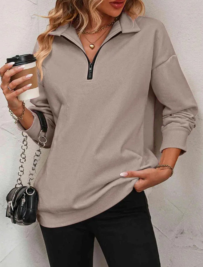 Women's Fashion Half Long-sleeve Zipper Sweatshirt Fashion Pullover