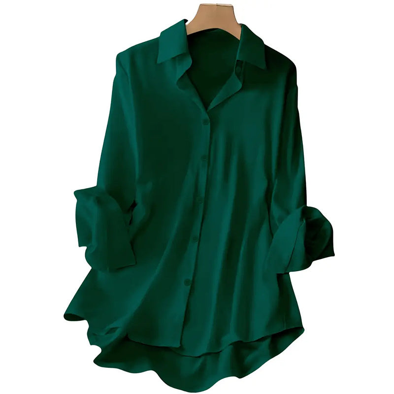 Plus Size Women's Casual Solid Color Lapel Long Sleeve Shirt Spring Autumn Comfort Full Button Office Blouse