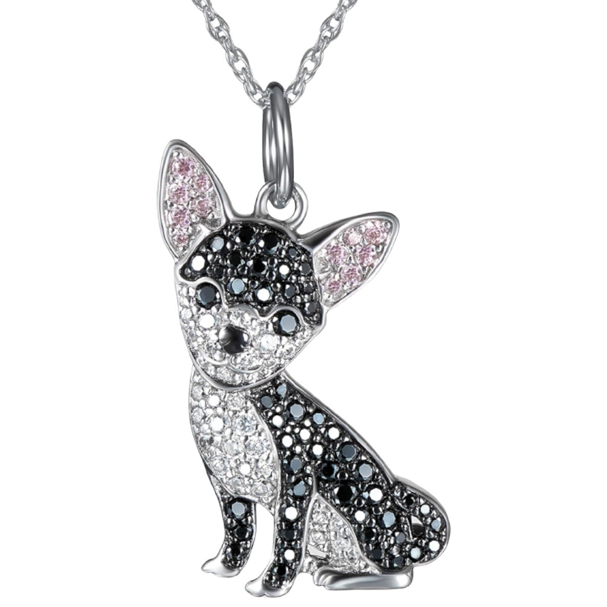 Zinc Alloy Black Chihuahua Dog Pendant Necklace