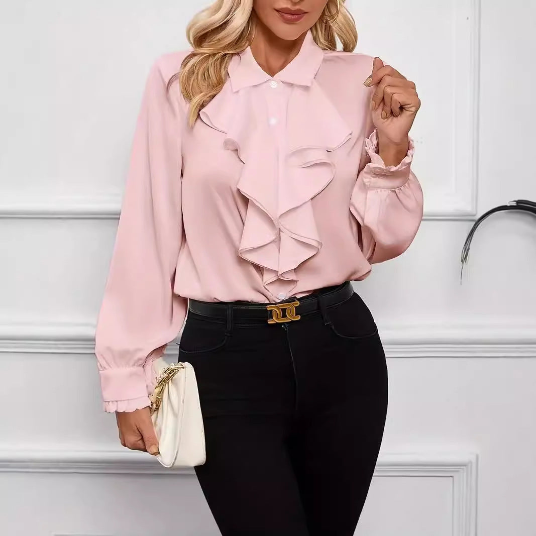 Design Ruffled Laminated Decoration Shirt