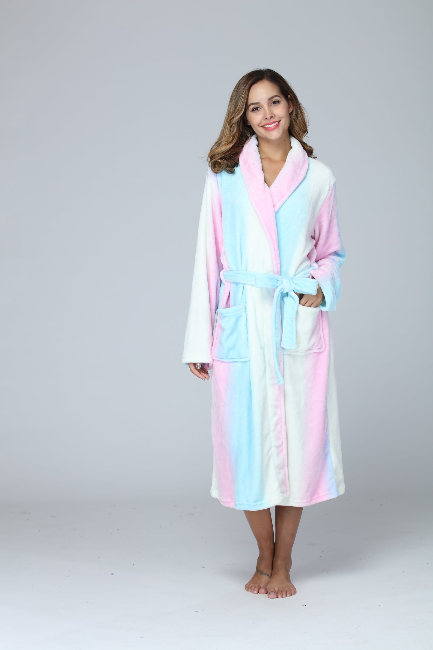 Women Robe Fleece Plush Soft, Fluffy Fuzzy Cozy Warm Lightweight Bathrobe, Shower Spa House Long Robe For Women