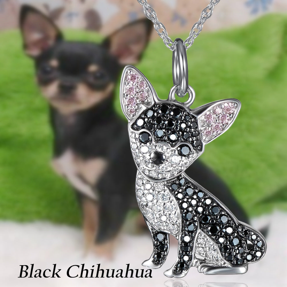 Zinc Alloy Black Chihuahua Dog Pendant Necklace