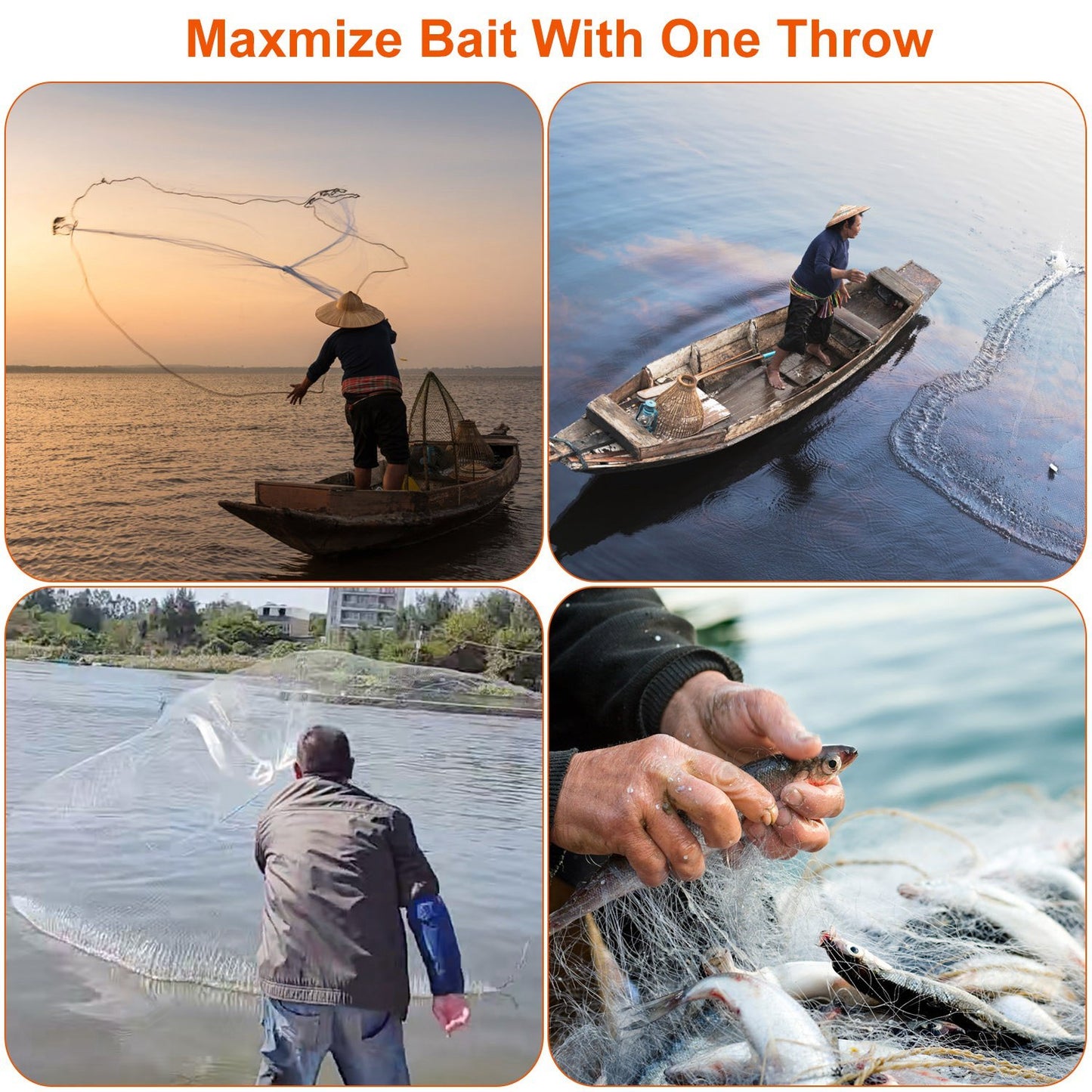 1Pc 2 Size Options 6FT 8FT Radius Fishing Cast Net Bait Trap Easy Throw Heavy Duty Hand Cast Net With Chain Sinker Bottom Spread