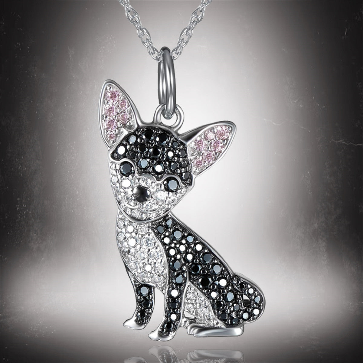 Zinc Alloy Black Chihuahua Dog Pendant Necklace