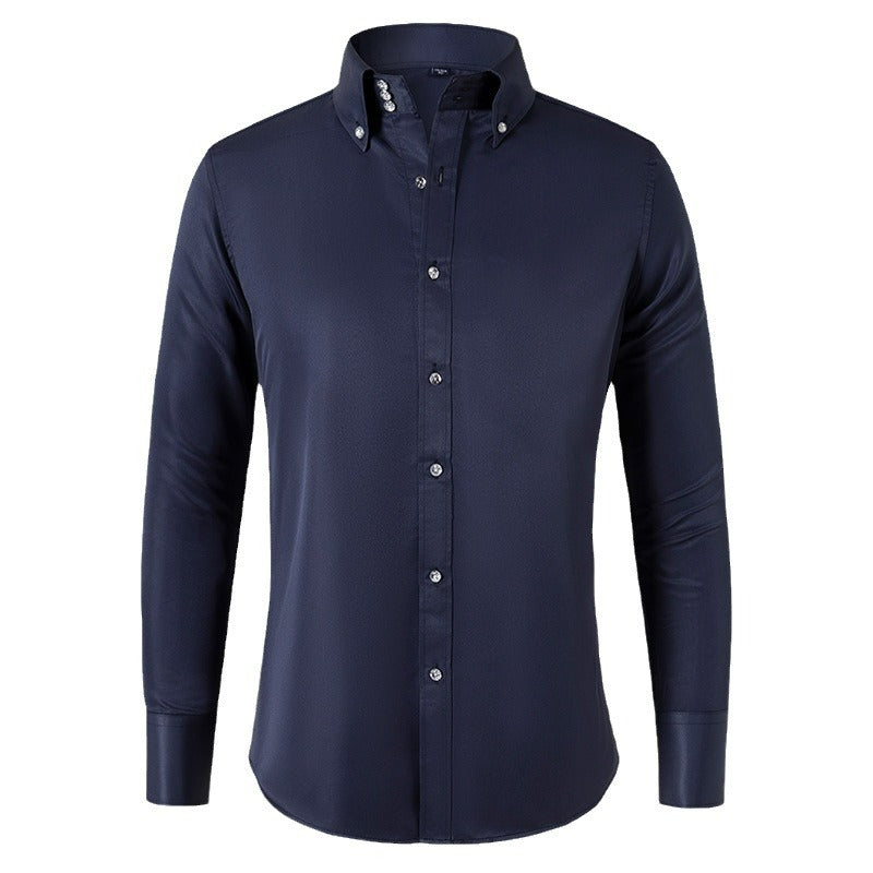 Business Casual French Style Crystal Buckle Men's Niche Shirt Long Sleeve