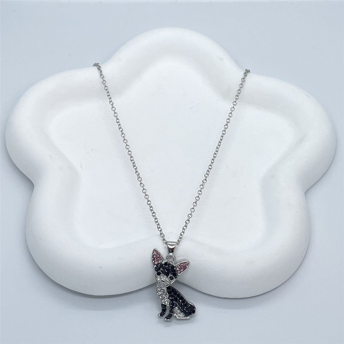 Zinc Alloy Black Chihuahua Dog Pendant Necklace