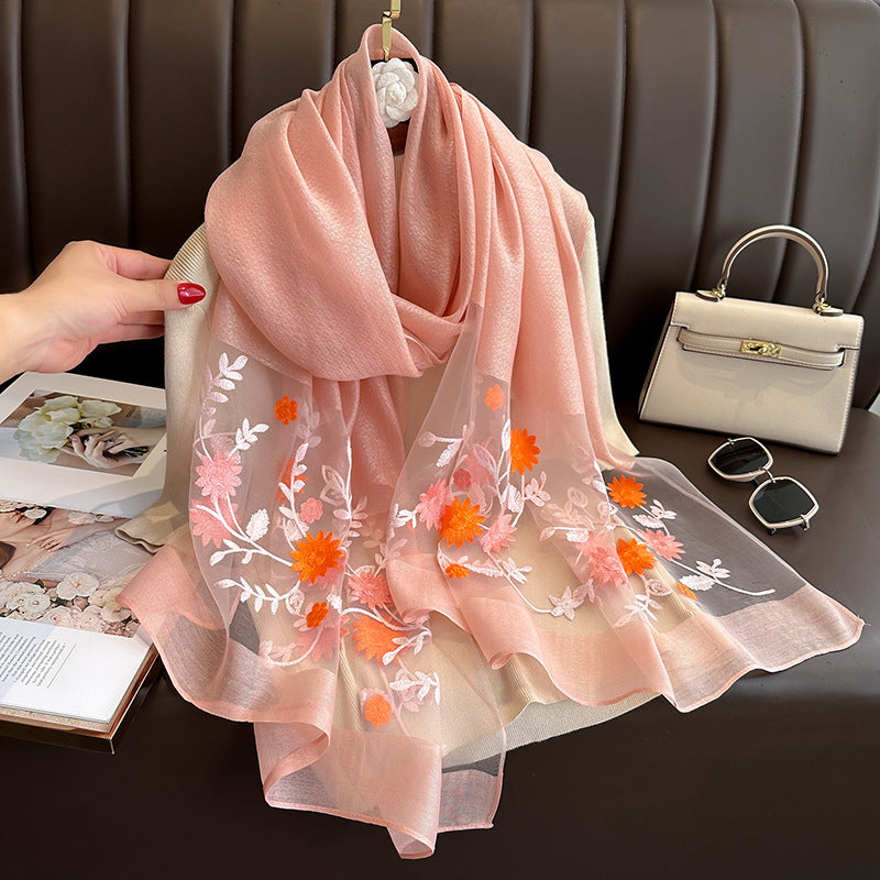Elegant All-match Embroidered Summer Sunscreen Scarf