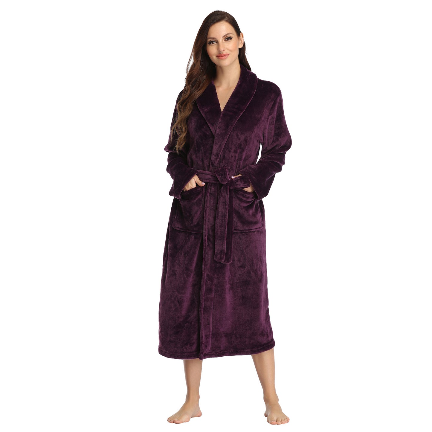 RONGTAI Womens Bathrobe Ladies Fleece Plush Warm Long Robes Fleece Nightgown Sleepwear