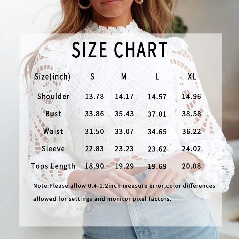 Women's Lace Hollow Out Top, Long Sleeve Mock Neck Casual Sexy Blouse
