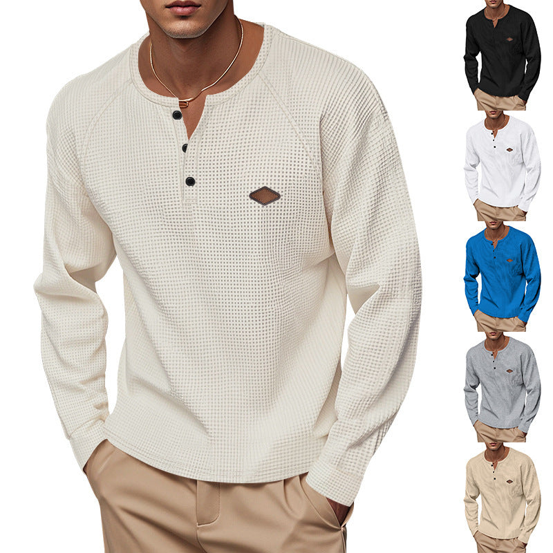 Waffle Buckle Quick-drying Raglan Henry Long Sleeve