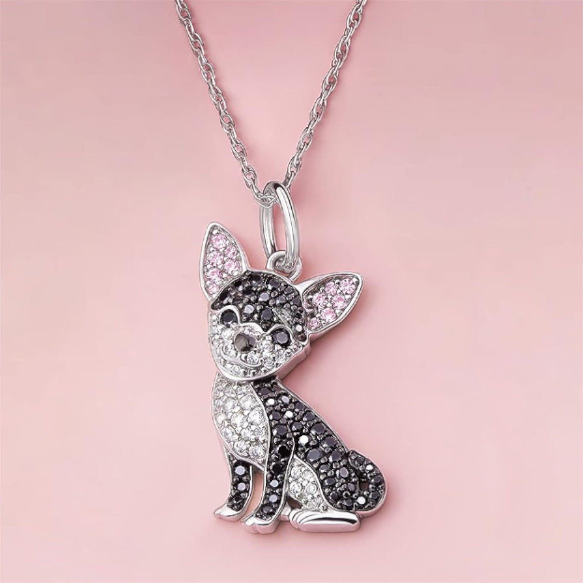 Zinc Alloy Black Chihuahua Dog Pendant Necklace