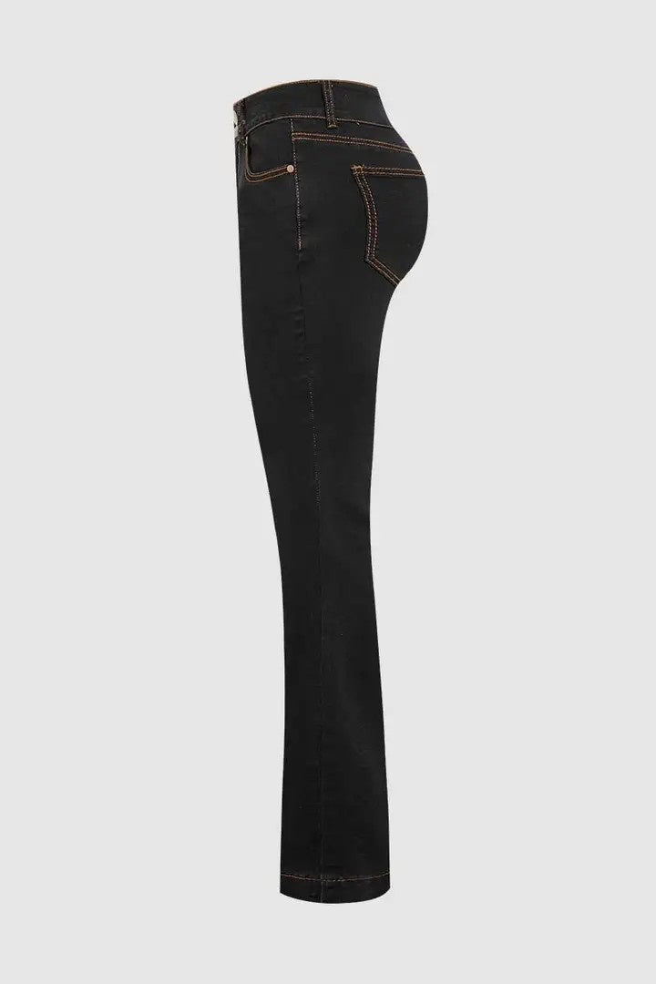 High-Rise Bootcut Jeans For Women, Tummy Control Dark Wash Denim With Double Button Waist, Durable Western Work & Riding Pants