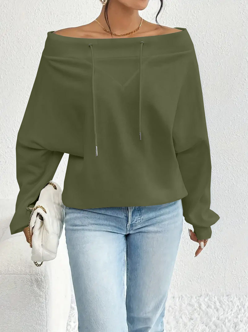 Women's Loose Casual Drawstring Off-the-shoulder Off-shoulder Top
