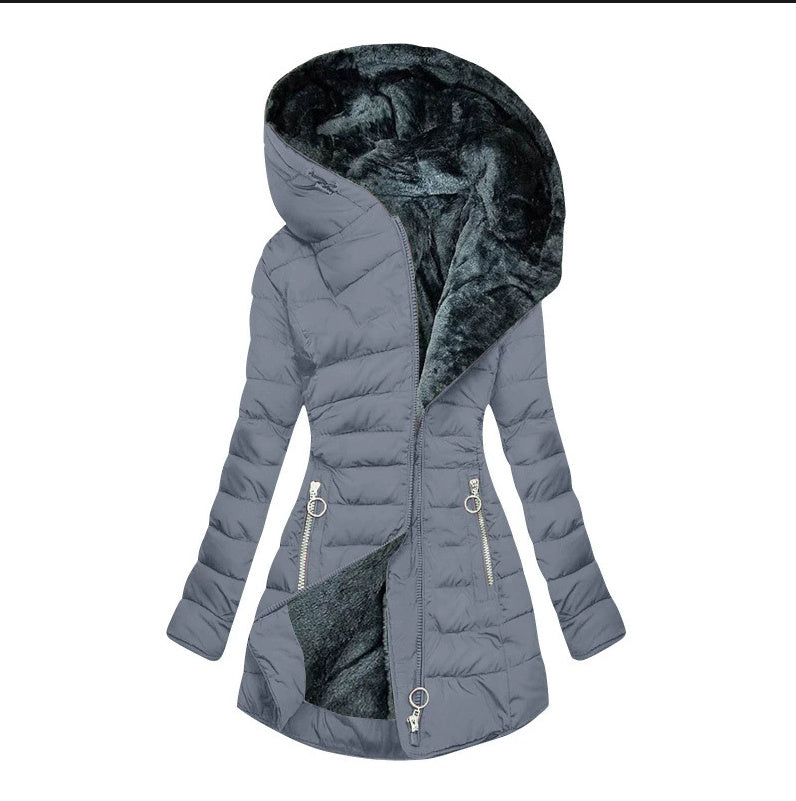 Hooded long-sleeved warm and velvet cotton jacket