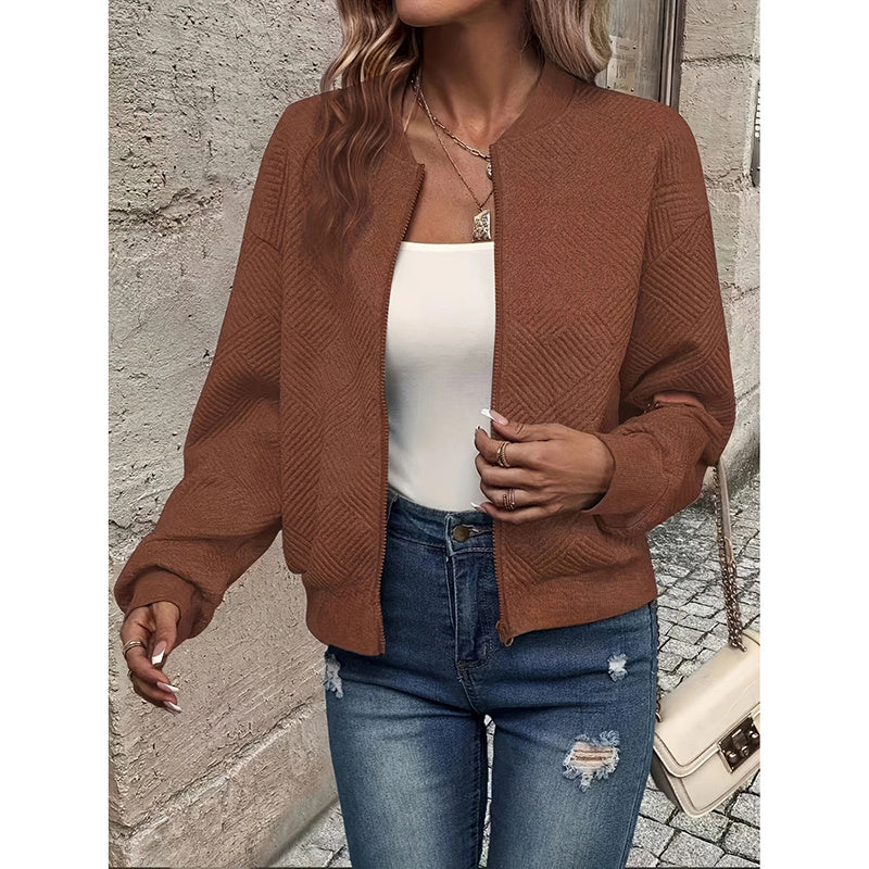 Womens Bomber Jacket Coat Casual Textured Stand Collar Zip Up Fall Fashion Jackets Outfits