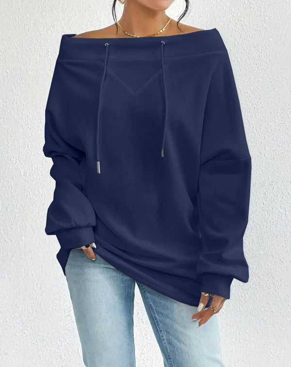 Women's Loose Casual Drawstring Off-the-shoulder Off-shoulder Top