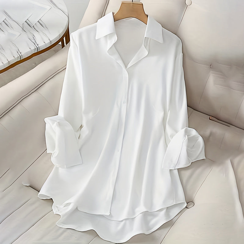 Plus Size Women's Casual Solid Color Lapel Long Sleeve Shirt Spring Autumn Comfort Full Button Office Blouse