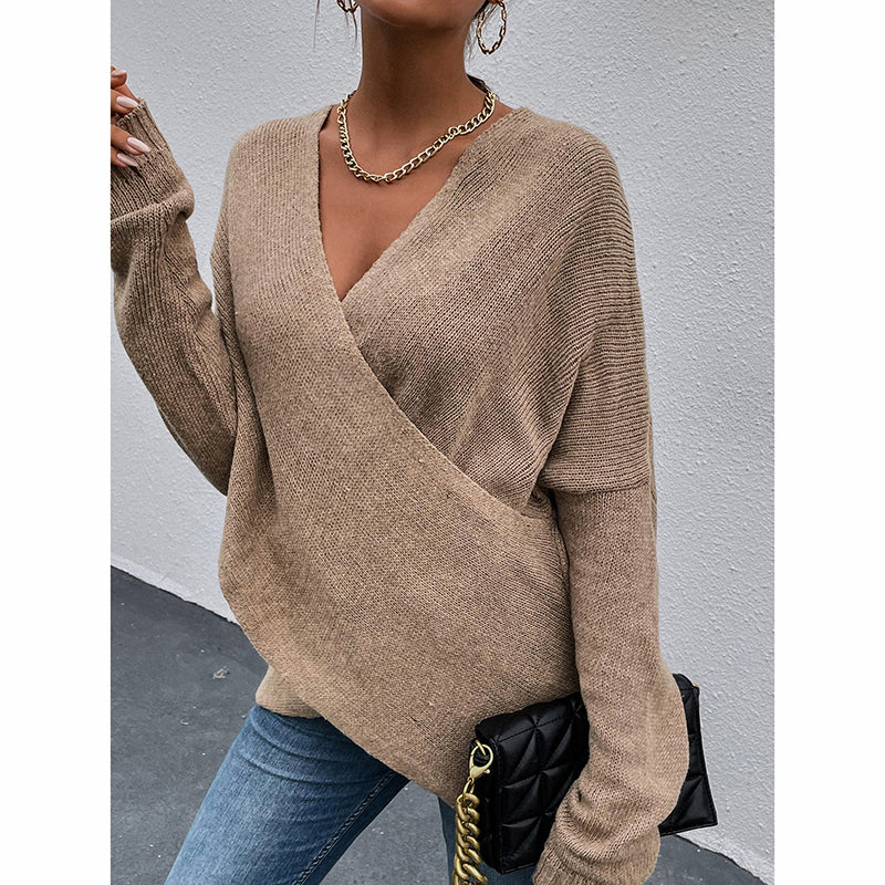 Women's Criss Cross V-Neck Sweater - 2025 Fall Long Sleeve Casual Pullover Top