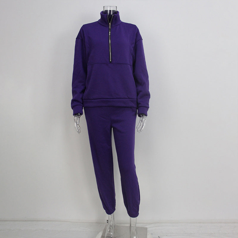 Women's 2-Piece Zip Neck Long Sleeve Sweatshirt & Slim Fit Pants Set - Sporty Streetwear Outfit For Fall&Winter