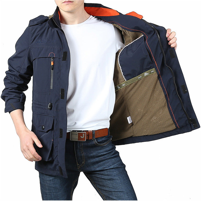 Men's Medium To Long Casual Outdoor Hooded Plus Size Jacket