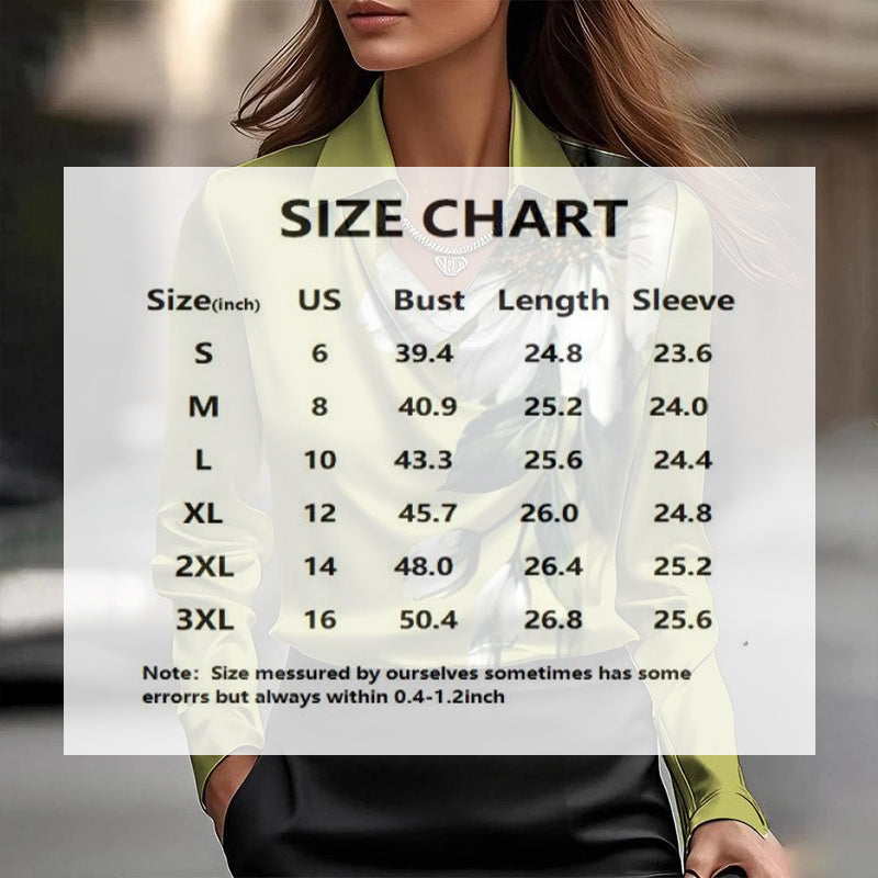 Women's Shirt Collar Long Sleeve Blouse With Floral Print - Button Front Comfort Top For Spring&Fall