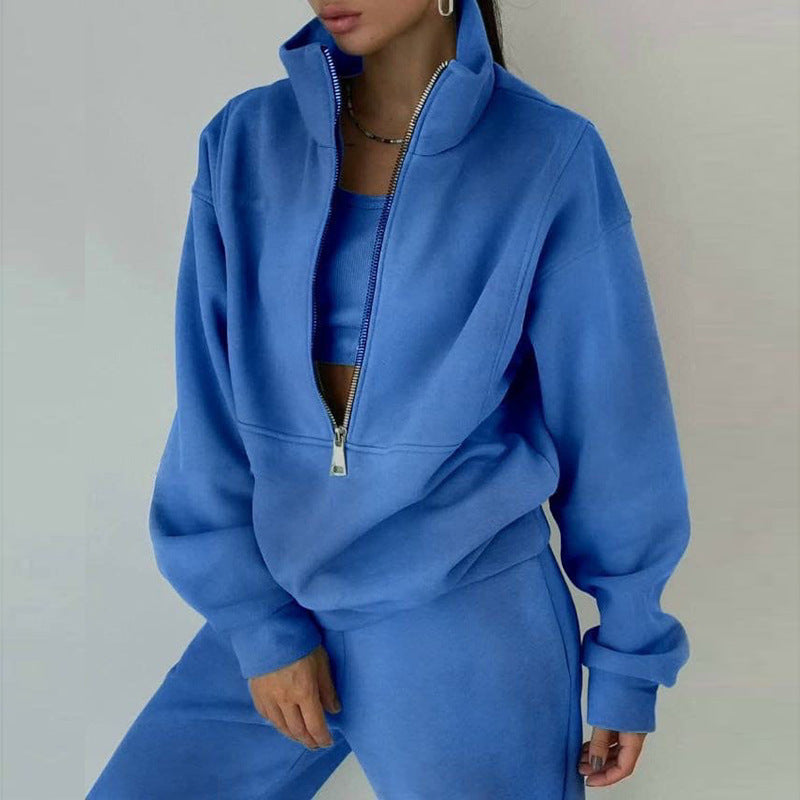 Women's 2-Piece Zip Neck Long Sleeve Sweatshirt & Slim Fit Pants Set - Sporty Streetwear Outfit For Fall&Winter