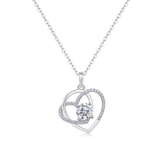 1Heart To Heart - A Fashionable And Luxurious Diamond Jewelry Pendant Set With 1-carat Moissan Diamond S925 Sterling Silver And Platinum Plating Prohibit TikTok sales