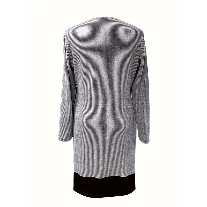 Women's Color-Block Midi Dress, Long Sleeve Faux Two-Piece Daily Dress