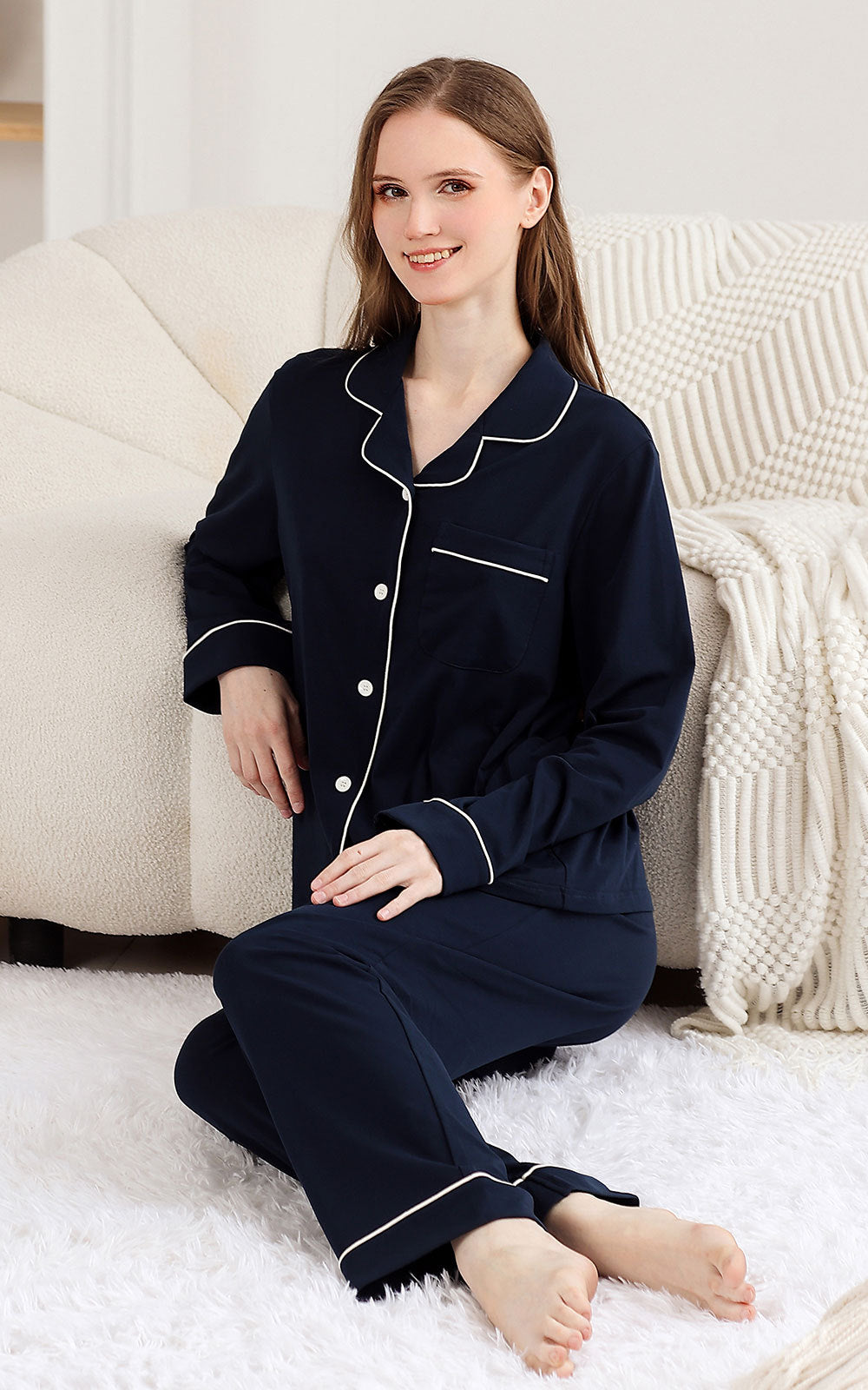 RONGTAI Cotton Womens Pajama Sets Comfy Fall Winter Pajama Set Long Sleeve Sleepwear 2 Pcs Pjs Nightwear S-XXL