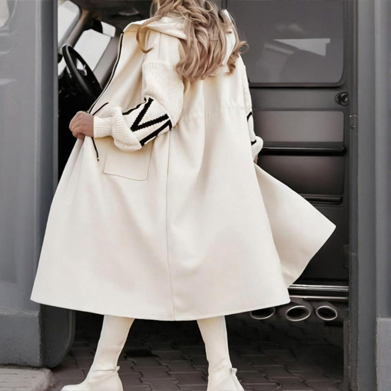 Women's Long Sleeve Letter Print Hooded Coat With Pockets - Zip Front Long Windbreaker For Spring&Fall