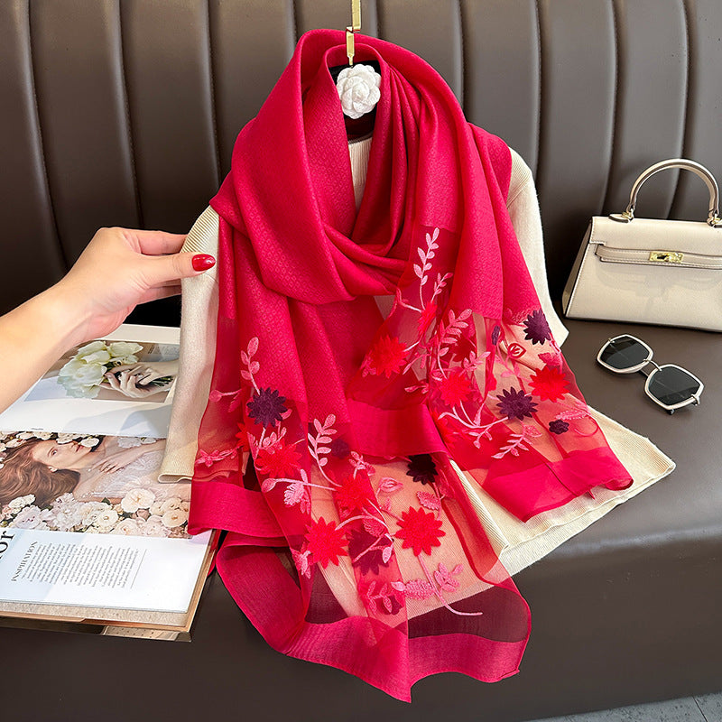 Elegant All-match Embroidered Summer Sunscreen Scarf