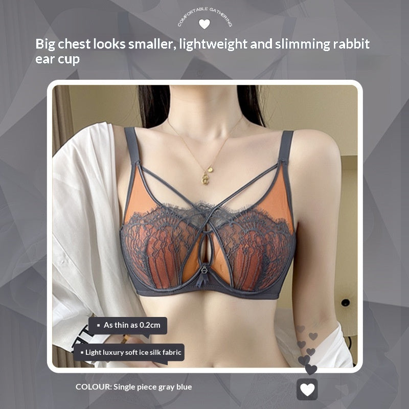 Sexy Cross-Over Lace Bra With Soft Underwire Thin Latex Design That Makes A Fuller Bust Appear Smaller