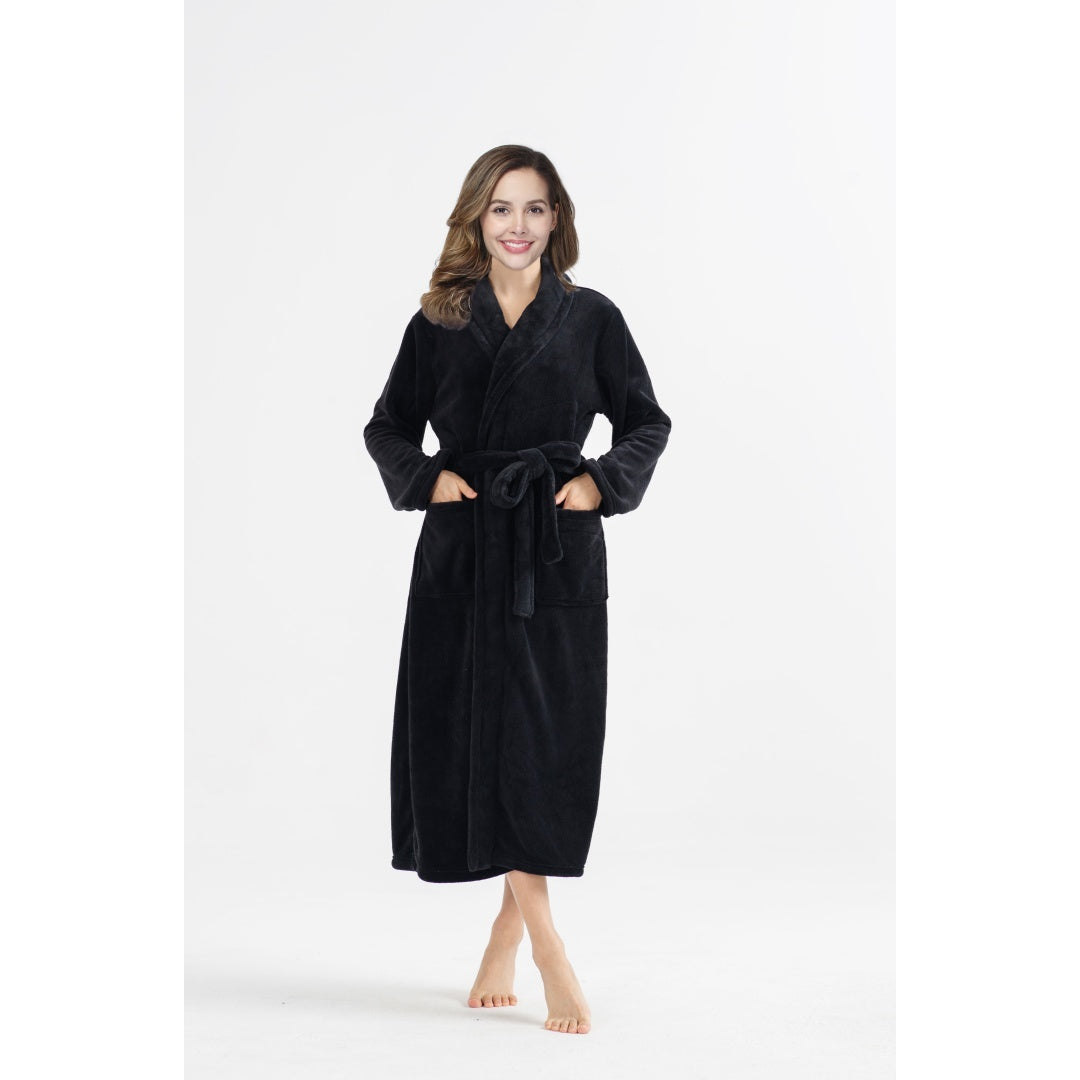 RONGTAI Womens Bathrobe Ladies Fleece Plush Warm Long Robes Fleece Nightgown Sleepwear