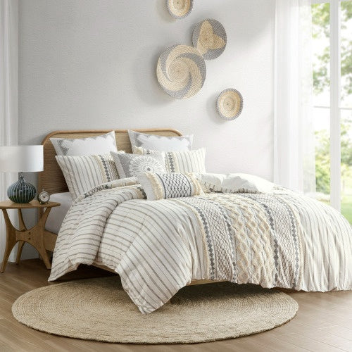 King Cal King Cotton Printed Duvet Cover Set With Chenille